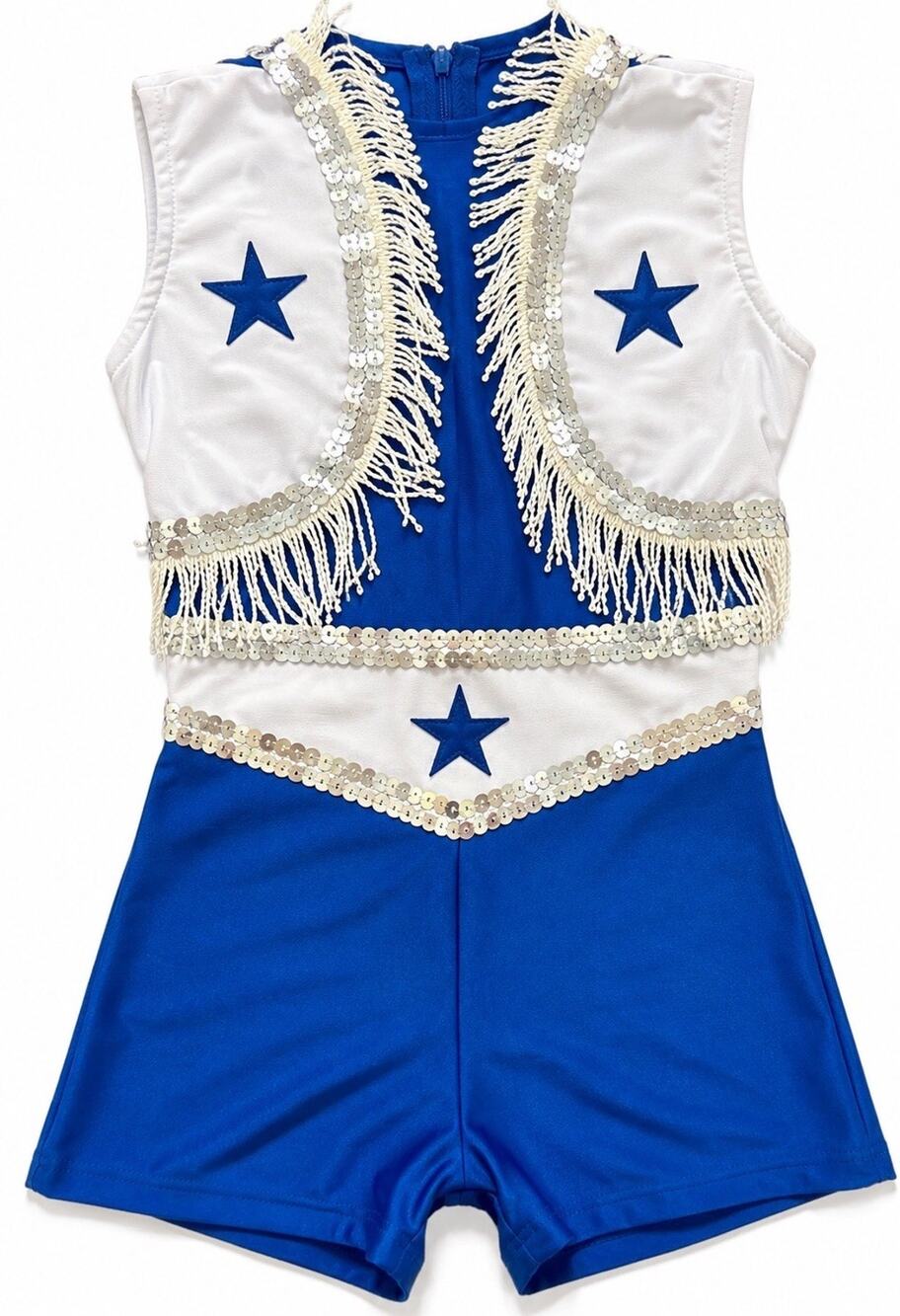 Vtg Dallas Cowboys Cheerleader Dance Costume Romper Fringe Sequin Womens XS